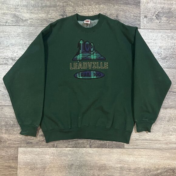 Vintage 90s Forest Green Leadville Trail 100 Nature Sweatshirt Made in USA Large - Picture 1 of 6